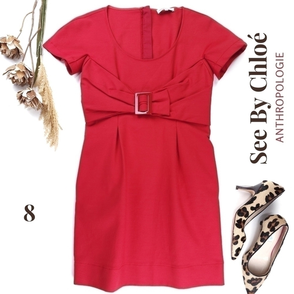 See By Chloe Anthropologie Thick Red Pleated Stretch Scoop Neck Dress Sz… - Picture 2 of 14